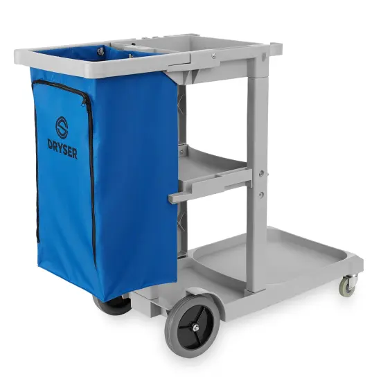 Dryser Commercial Janitorial Cleaning Cart on Wheels with Shelves and Vinyl Bag & Commercial Mop Bucket with Side Press Wringer, 26 Qt. Blue {4}