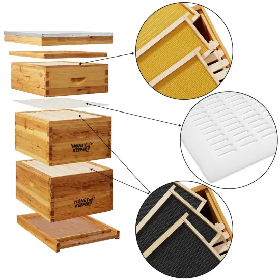 Honey Keeper Beehive 10 Frame Complete Box Kit Coated in 100% Beeswax (Waxed Boxes, 2 Deep and 1 Medium) with Wooden Frames and Waxed Foundations for Langstroth Beekeeping {3}