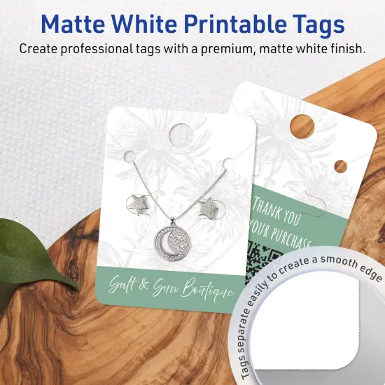 Avery Printable Rounded Rectangle Jewelry Tags, Sure Feed Technology, 1-1/2" x 2", Matte White Cardstock, Print-to-The-Edge, Laser/Inkjet Printable, 150 Total {3}