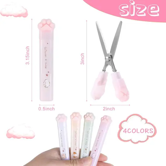 4 Pieces Cute Mini Scissors, Cartoon Cat Paw Stainless Steel Craft Scissors, Folding Stationery Scissors with Safety Cover, Portable Safety Scissors for Paper Cutting, Scrapbooking, Crafting {2}