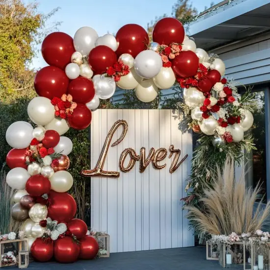 Red White Balloon Garland Dark Red Double Stuffed Balloons Arch Kit {4}