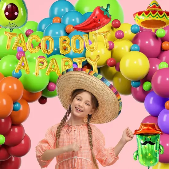148 PCS Mexican Fiesta Party Decorations Fiesta Balloon Arch Kit Cactus Avocado Chili Sombrero Rainbow Color Balloons for Cinco De Mayo Mexican Birthday Taco Bout Party Supplies {5}