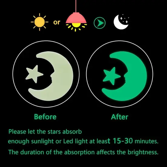 Glow in The Dark Stars Stickers, ACSAUMMY 201pcs Super Bright Plastic Large Stars Stickers Glow in The Dark Stars for Ceiling Wall Decor Luminous Ceiling Stars and Moon Stickers Decor for Bedroom {4}