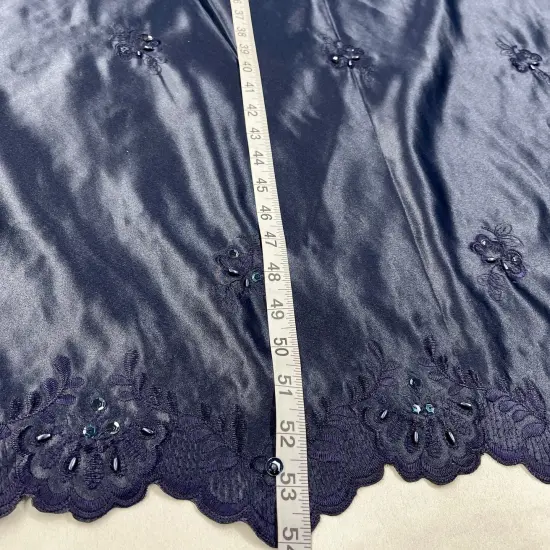 1 Yard Beaded Bridal Lace Fabric Embroidered on 100% Polyester Satin 54" Wide Navy {1}