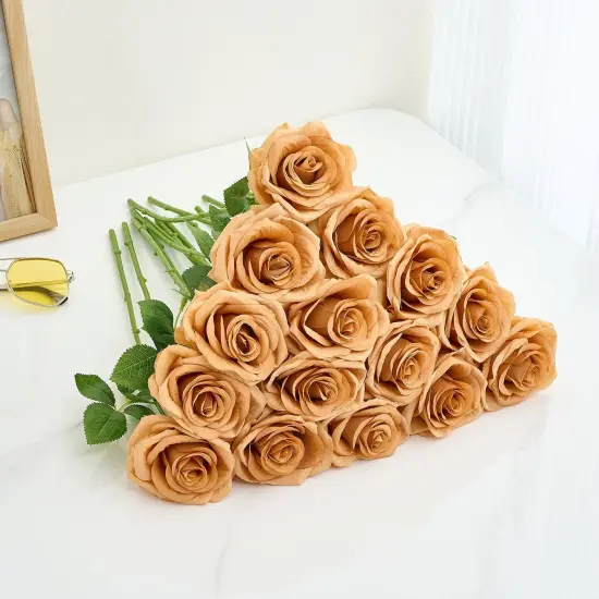 15pcs Terracotta Fake Roses Artificial Silk Flowers Faux Rose {5}