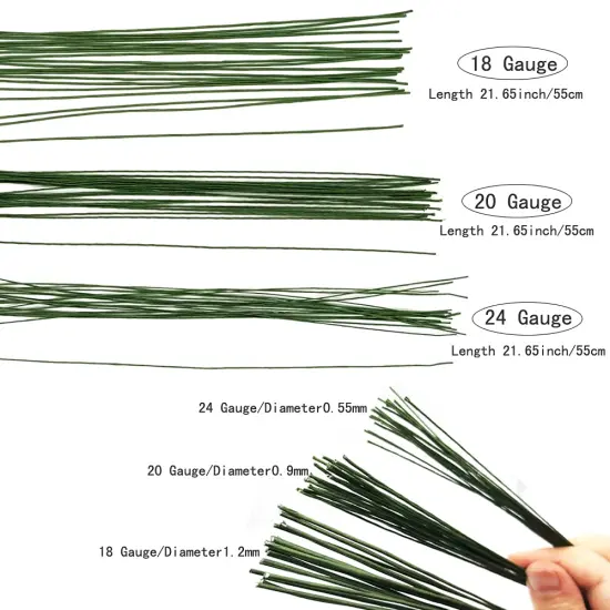 21.6 Inch Floral Stems Wire Green Paper Wrapped Wire 18 Gauge 20 Gauge 24 Gauge for Crafts Flower Arrangement {4}