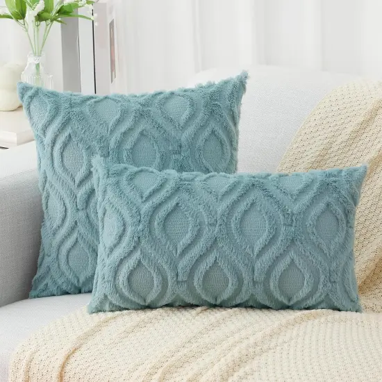 Throw Pillow Covers 18x18 Inch Set of 2, Soft Plush Faux Wool Aqua Couch Pillow Covers, Spring Solid Dyed Accent Pillow Cases for Sofa Bed Living Room Home Decor {3}