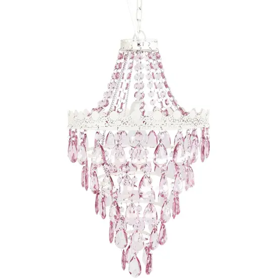 Tadpoles Pendant Chandelier - Pink Sapphire | 12" x 12" x 20" | Hardwired Installation | Uses One Medium-Base E26 Light Bulb - 40 Watts Max | Features a Metal Frame with Acrylic Beading & Dangles {1}
