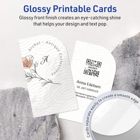 Avery Printable Single Rounded Corner Rectangle Business Cards, Sure Feed Technology, 2" x 3-1/2", Glossy White Cardstock, Print-to-The-Edge, Laser/Inkjet Printable, 80 Total {3}