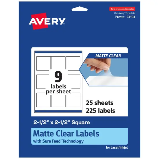 Avery Matte Clear Labels,2-1/2" x 2-1/2" Square {1}