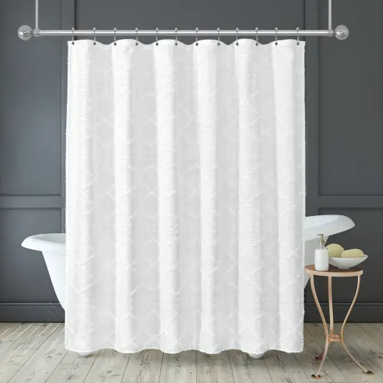 Americanflat 71x71 White Woven Shower Curtain with Tassel And Accents - Includes 12 Grommets and Hooks - 100% Polyester {12}