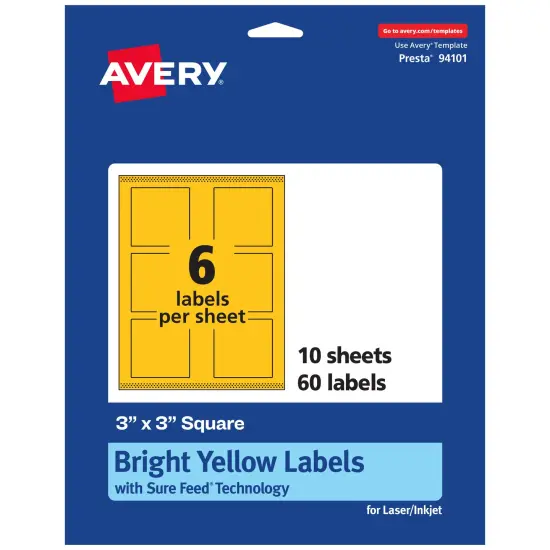 Avery Bright Yellow Paper Labels, 3" x 3" Square {7}
