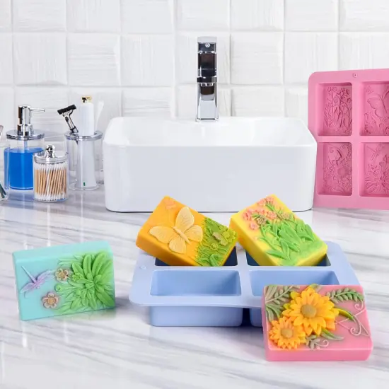 Soap Molds Silicone, 3D Rectangular Insect Flower Silicone Molds for Handmade Craft Soap {5}
