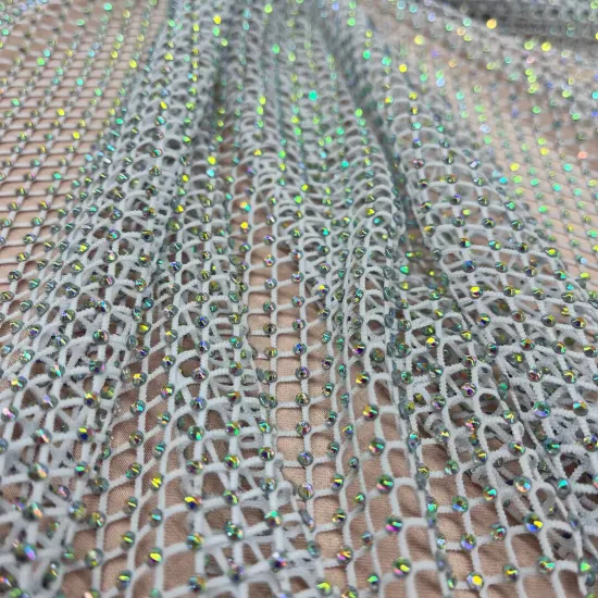 1 Yard Diamond Fishnet Fabric 4-Way Stretch Lace, Soft Nylon-Spandex Blend, 58" Width White {1}