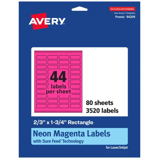 Avery Neon Magenta Paper Labels, 2/3" x 1-3/4" Rectangle {1}