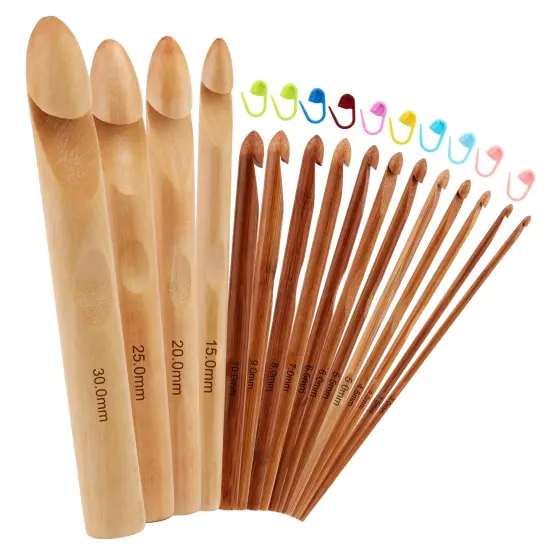 16 Pieces Wooden Crochet Hooks, 3 to 30 mm in Diameters Handle Crochet Hook Knitting Crochet Needles with 10 pcs Knitting Stitch Markers for Handcraft Crocheting {1}