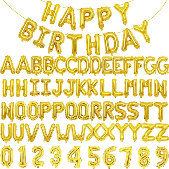 75pcs 16" Happy Birthday Balloon Banner, Gold Balloons Letters, Personalized Mylar Foil Birthday Decorations includes 2 Sets A- Z, 1 set Number 0-9 "HAPPY BIRTHDAY" letters {1}