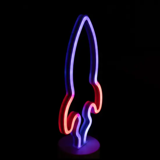 Northlight LED Rocket Ship Neon Table Light - 9" - Blue and Red {7}