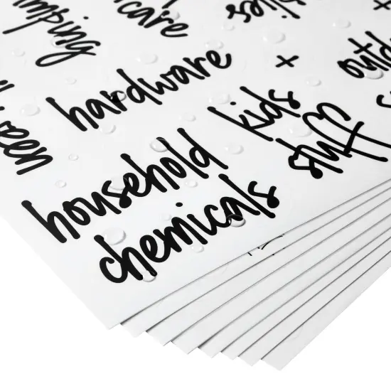 Talented Kitchen 136 Garage Labels for Storage Bins - Preprinted Black Script on Clear Household Stickers for Organizing Totes, Containers, and Boxes (Water Resistant) {7}