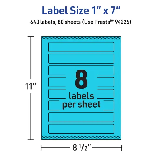 Avery Bright Blue Paper Labels, 1" x 7" Rectangle {5}