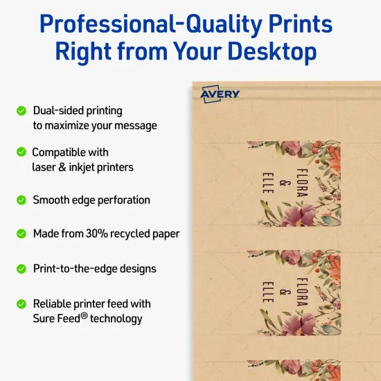 Avery Printable Banner Rectangle Flag Tags, Sure Feed Technology, 1-1/2" x 2-1/3", Matte Kraft Brown Cardstock, Print-to-The-Edge, Laser/Inkjet Printable, 150 Total {2}