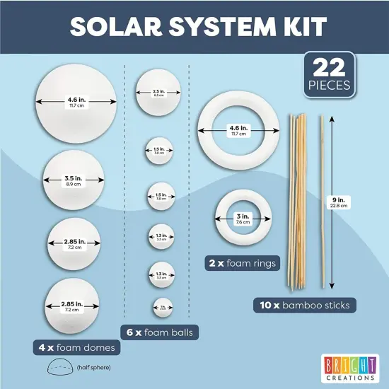 Solar System Kit School Project for Kids with Foam Balls and Bamboo Sticks (22 Pieces) White {2}