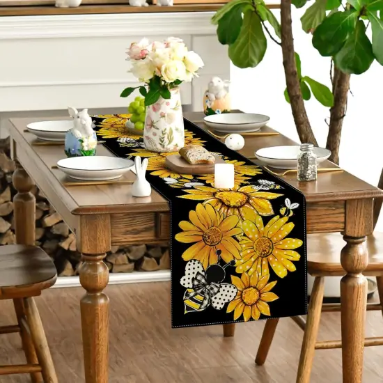 Summer Decorations Sunflower Table Runner Spring Summer Floral Bee Table Cover Summer Sunflower Decor Spring Summer Decorations for Simple Life Home Party {2}