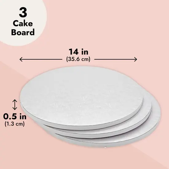 3 Pack 14 Inch Round Cake Drum Board Set, Round Boards for Baking Supplies, Desserts (0.5 Inches Thick) White {3}