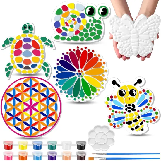 6 Pack Paint Your Own Plaster Stones - Kids Spring Summer Arts and Crafts Painting Kit {1}