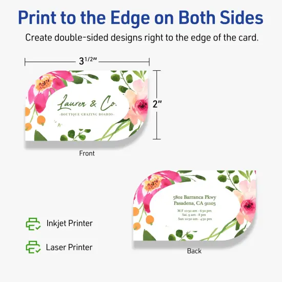 Avery Printable Leaf Business Cards, Sure Feed Technology, 2" x 3-1/2", Matte White Cardstock, Print-to-The-Edge, Laser/Inkjet Printable, 80 Total {6}