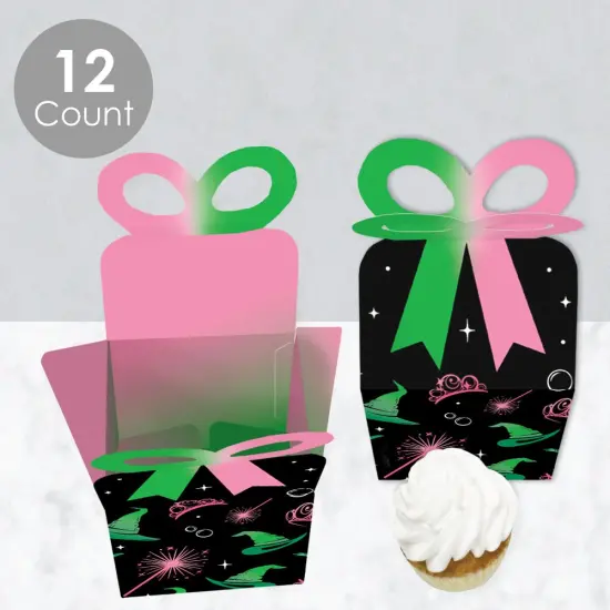 Big Dot of Happiness Witch Bow Boxes, Good Pink and Green Birthday or Witch Halloween Party Square Favor Gift Boxes - Set of 12 {4}