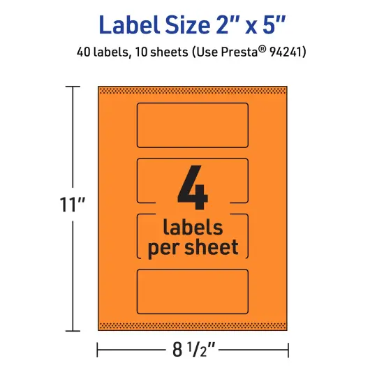 Avery Bright Orange Paper Labels, 2" x 5" Rectangle {5}
