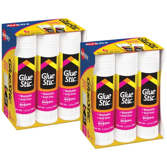 Avery Glue Stic, Glue Sticks, Washable, 1.27oz, 12 Total (10221) White {1}