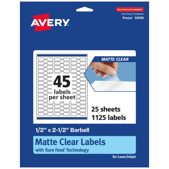 Avery Matte Clear Labels,1/2" x 2-1/2" Barbell {1}