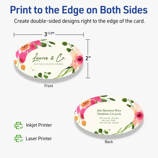 Avery Printable Oval Business Cards, Sure Feed Technology, 2" x 3-1/2", Matte Ivory Cardstock, Print-to-The-Edge, Laser/Inkjet Printable, 80 Total {6}