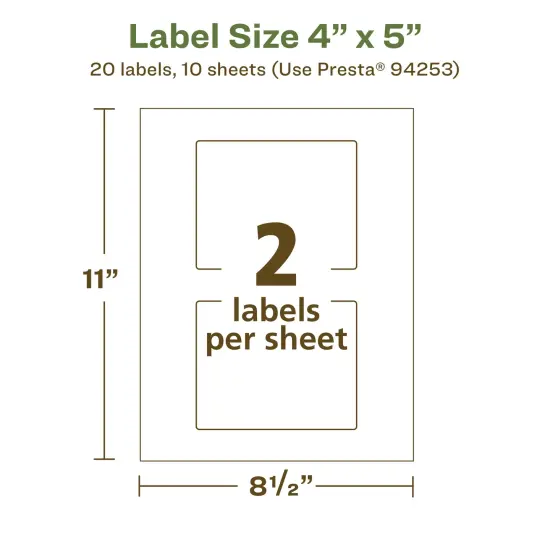 Avery Recycled Matte White Labels,4" x 5" Rectangle {5}
