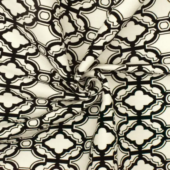 Ivory-Black Fancy Quatrefoil Printed Stretch Twill Woven Fabric By the Yard {2}