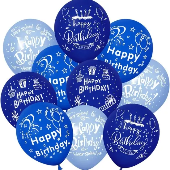 52 Pcs Blue Birthday Balloons with Birthday Party Pattern {1}