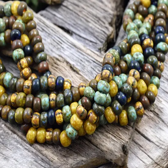 33/0 Aged Caribbean Striped Picasso Seed Bead Mix (9" Strand) {5}