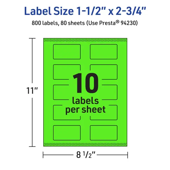 Avery Neon Green Paper Labels, 1.5" x 2.75" Rectangle {5}