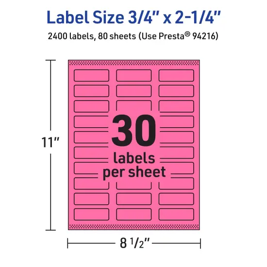 Avery Bright Pink Paper Labels, 0.75" x 2.25" Rectangle {5}