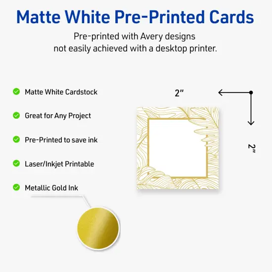 Avery Printable Square Business Cards with Sure Feed Technology, Pre-Printed Gold Florals, Matte White, 2" x 2", Laser & Inkjet Compatible, 120 Total, Great for Branding, Marketing, and Events {2}