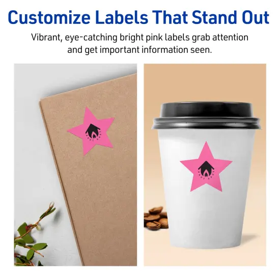 Avery Bright Pink Paper Labels, 2-1/4" x 2-3/8" Star {3}