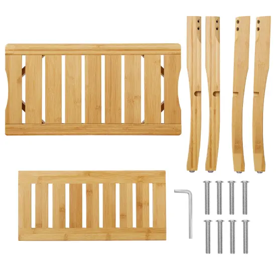 Casafield Bamboo Shower Bench with Storage Shelf, Wooden 2-Tier Bathroom Spa Stool for Indoor or Outdoor Use {6}