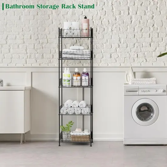 5-Tier Metal Water Bottle Organizer &ndash; Freestanding Floor Storage Rack with Adjustable Baffles, 60.6" Height, Space-Saving Beverage Shelf for Kitchen, Pantry, Living Room (Black) {4}