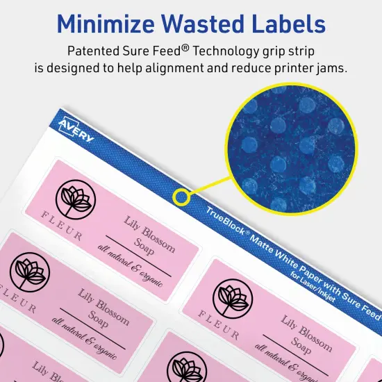 Avery TrueBlock Matte White Paper Labels,1" x 2-1/2" Rectangle {4}