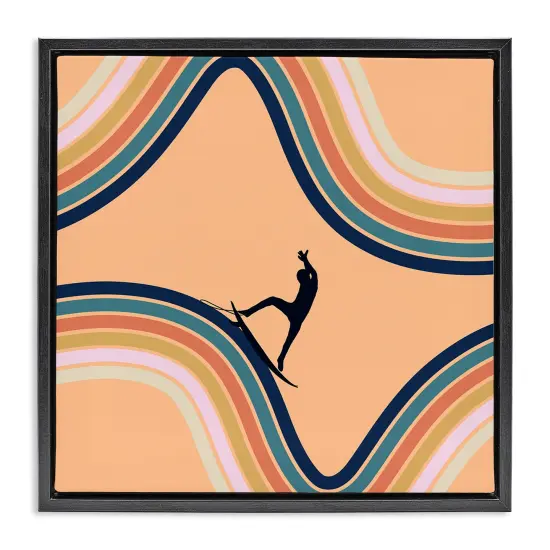 Stupell Industries Retro Surfer Riding Wave Floating Frame, design by Ashley Singleton {1}