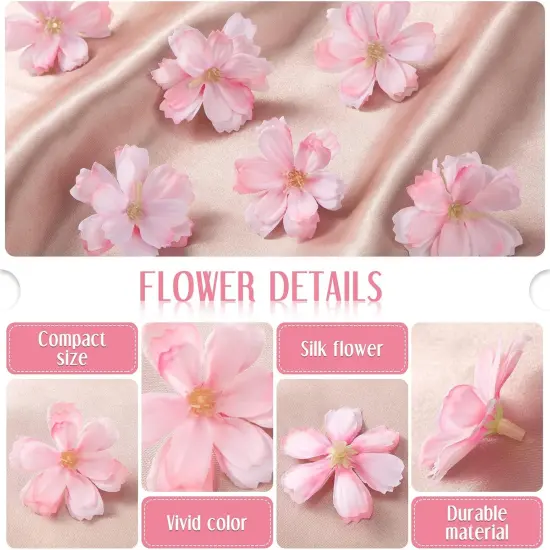 100 Pieces Faux Flower Heads for Crafts Artificial Silk Plum Blossom Heads for Home Room Wedding Party Marriage Car Shoes Hats, 1.8 Inch {4}