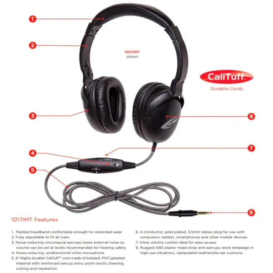 Califone NeoTech Plus 10171MT Premium, Over-Ear Stereo Headset with Inline Microphone, 3.5mm Plug, Black {4}