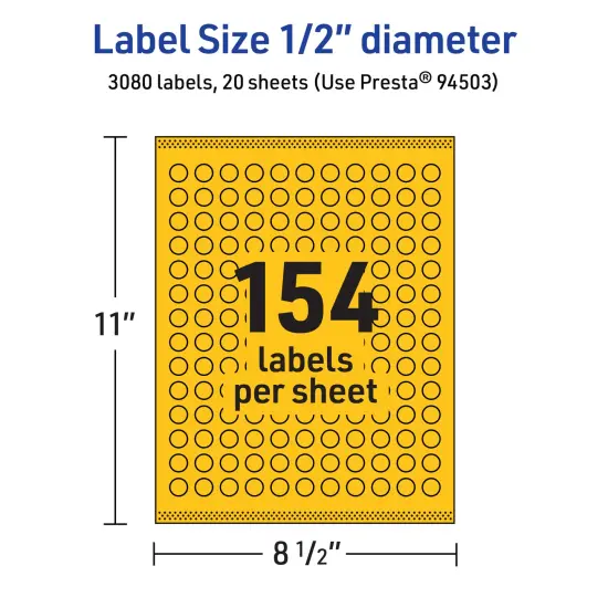 Avery Bright Yellow Paper Labels, 0.5" Diameter Round {5}